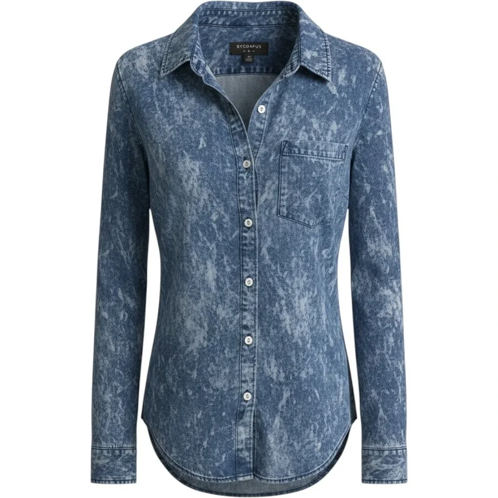 ByCorpus Womens Acid Wash Blue Denim Button Down Shirt Long Sleeve Small Western